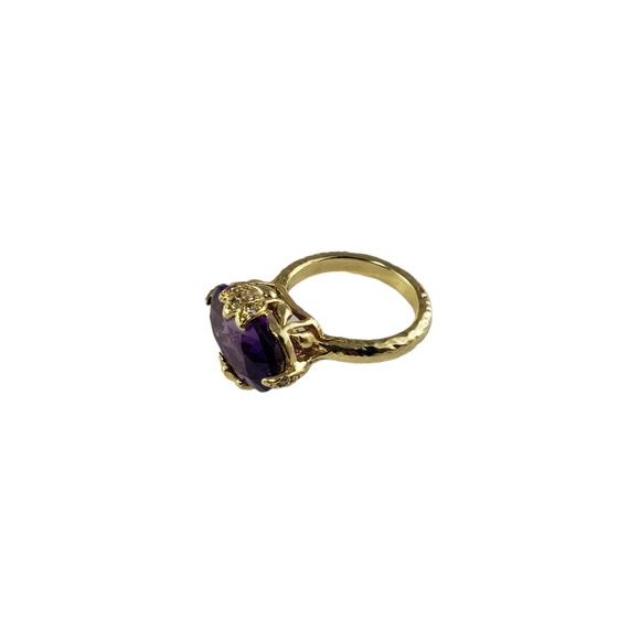 Vintage 18 Karat Yellow Gold Amethyst and Diamond Ring Size 7  JAGi Cert. #13751 - Picture 4 of 10